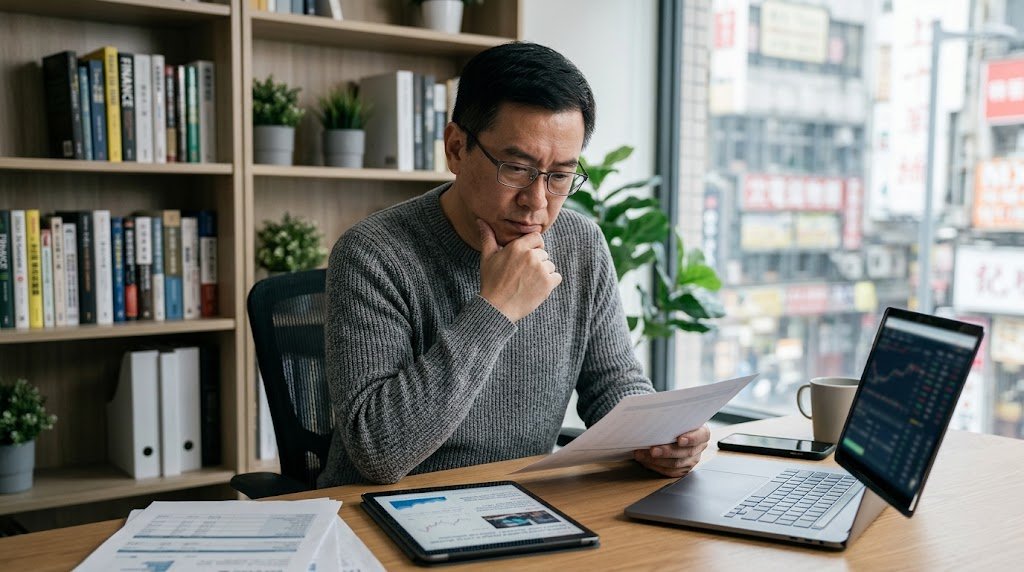 A focused professional analyzing financial reports and Cryptocurrency news ftasiamanagement data to determine credibility and trustworthiness.